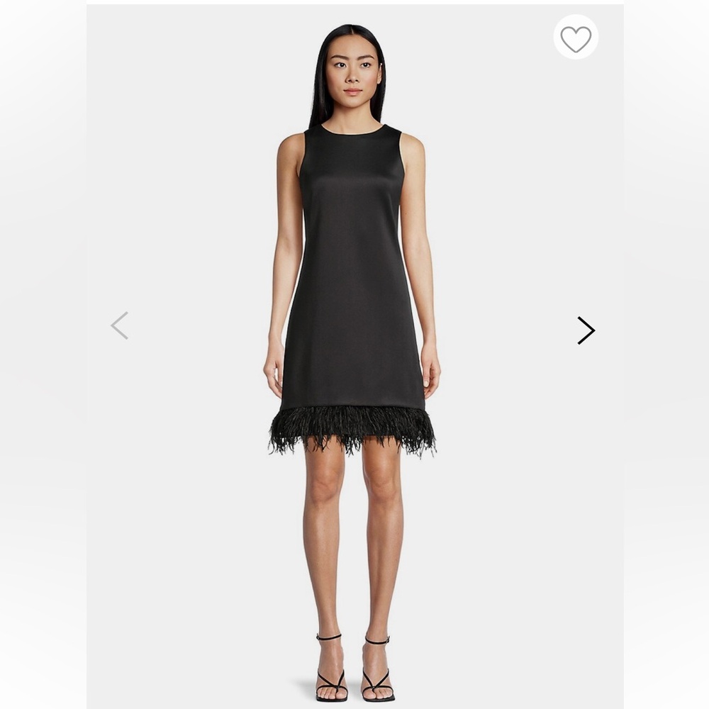 GABBY SKYE Feather-Trimmed Scuba Shift Dress Black Size 12/14 Like New Worn Once